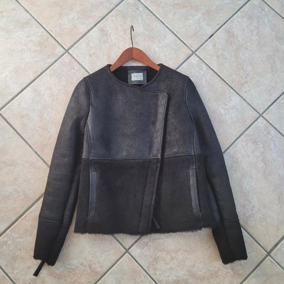 WRAP LONDON Suede and Leather Sheepskin Shearling Leah Jacket XS - Picture 2 of 12